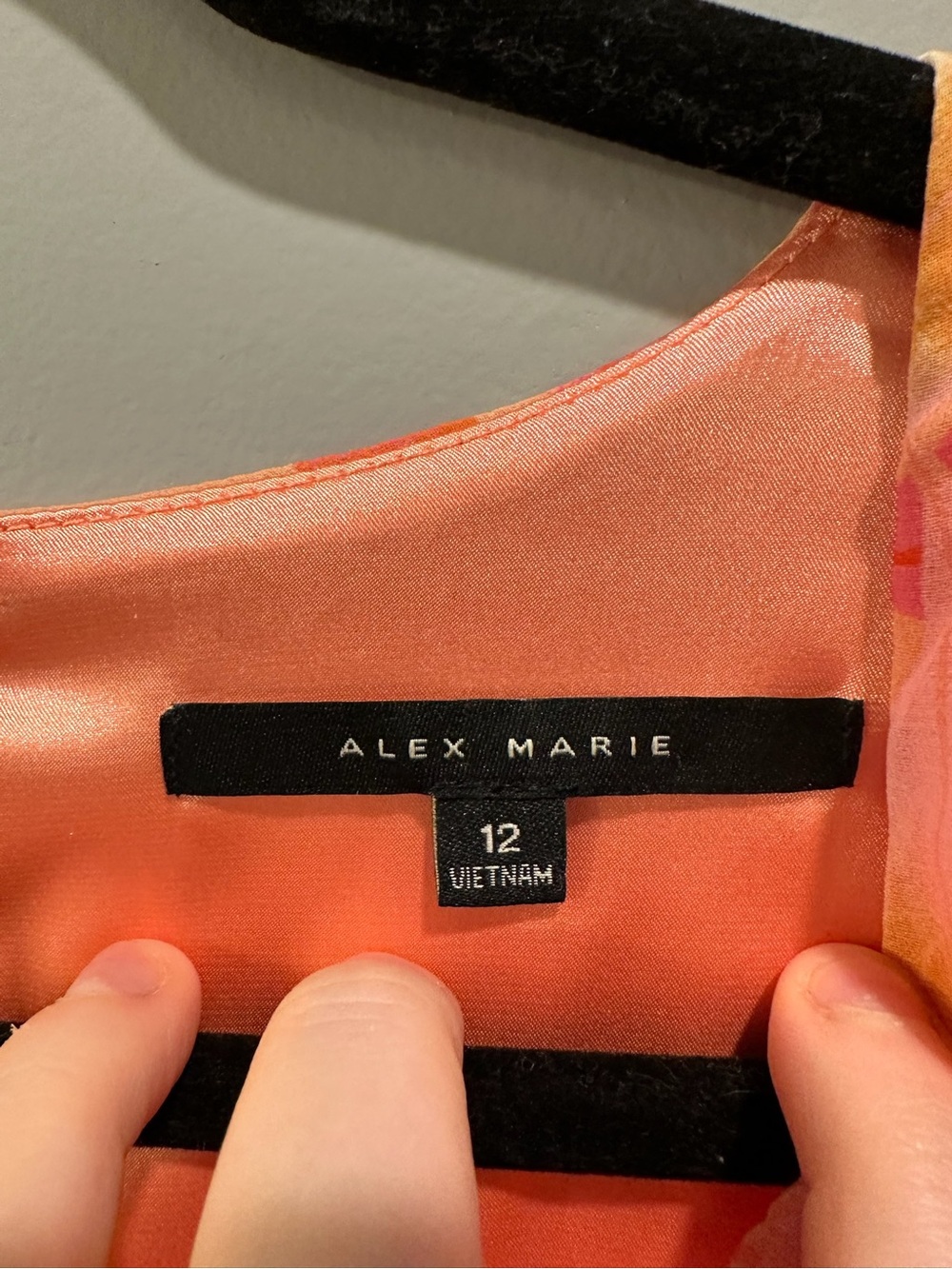Alex Marie Long Sleeve V-Neck Pink and Orange Ruffle Hem Tie Waist Dress Size 12 - Picture 3 of 5
